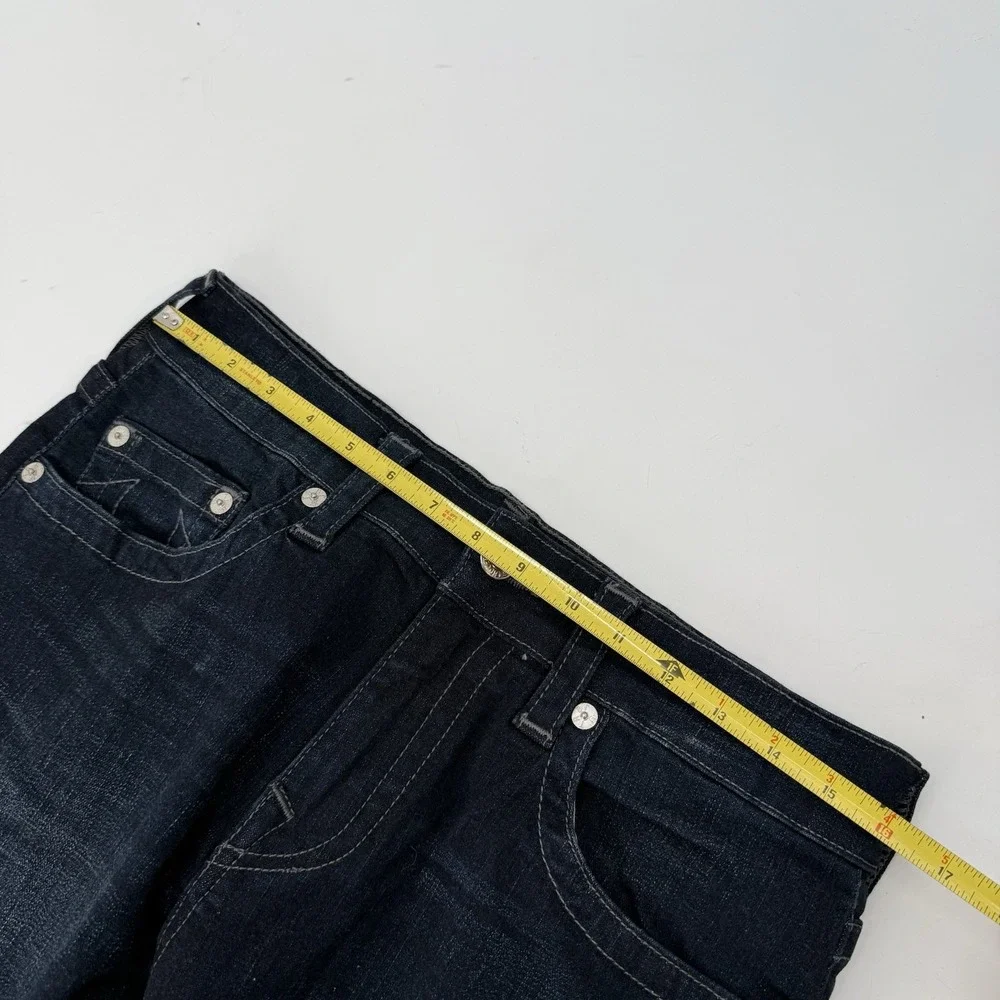 True Religion Mens 32 Rocco Relaxed Skinny Jeans Denim Pockets Dark Wash